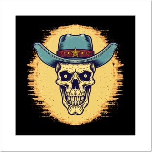 Retro Western Cowboy Skull Posters and Art